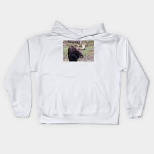 Large moose in a forest Kids Hoodie